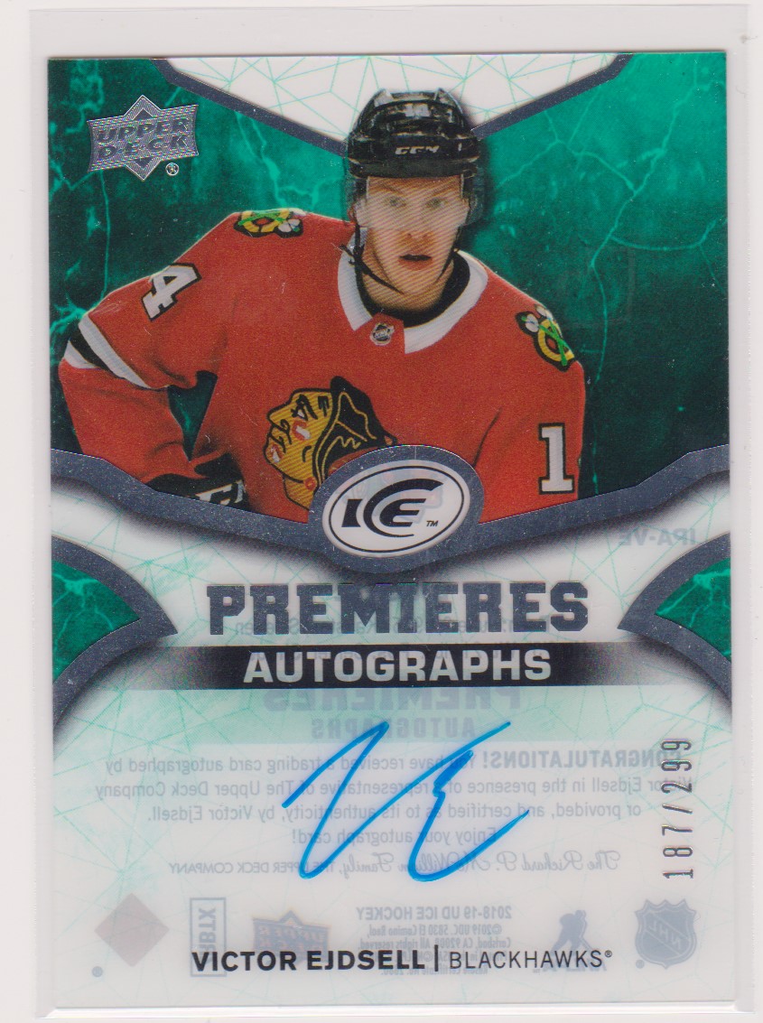 2018-19 UD Ice Premieres Autographs #IPAVE Victor Ejdsell (image for) 2018-19 UD Ice Premieres Autographs #IPAVE Victor Ejdsell